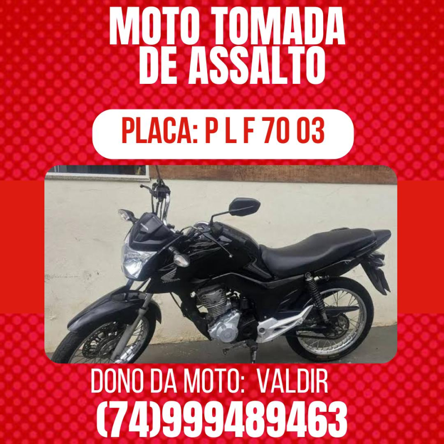 Moto é Tomada de Assalto em Filadélfia na Rua Nova; Criminosos Efetuaram Disparo para Intimidar a Vítima