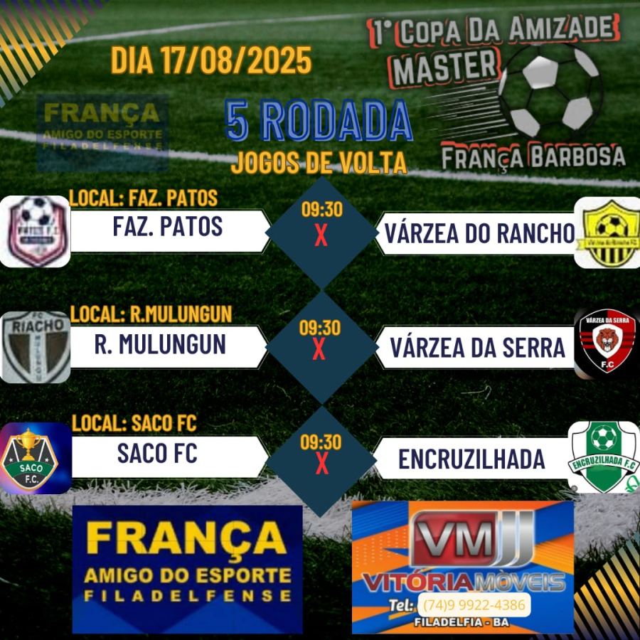 1ª Copa da Amizade Master França Barbosa – 5ª Rodada promete grandes duelos neste domingo (17)