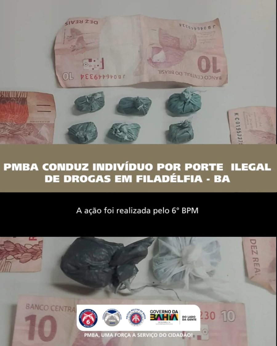 PMBA ATRAVÉS DO 6ºBATALHÃO CONDUZ INDIVÍDUO POR PORTE ILEGAL DE DROGAS EM FILADÉLFIA