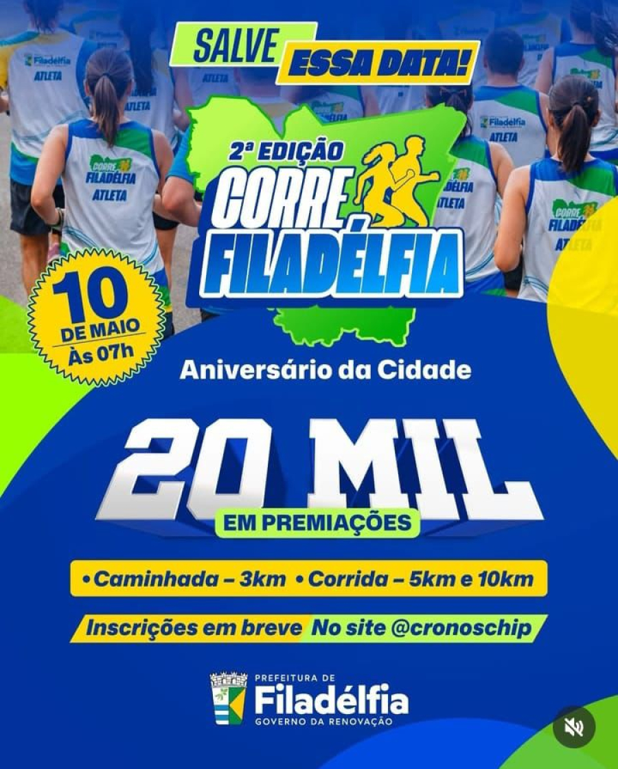 Prefeitura de Filadélfia lança 2ª edição do Corre Filadélfia com R$ 20 mil em premiações