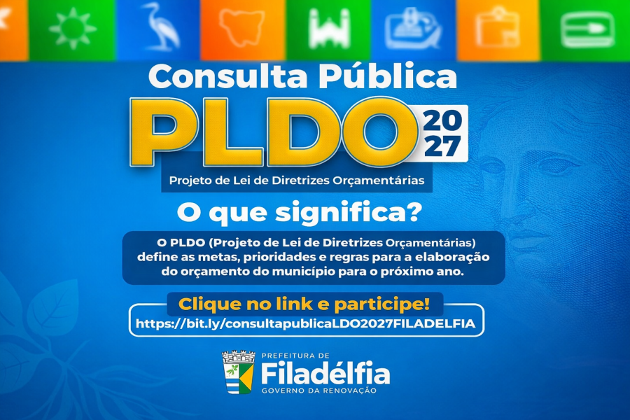 A população já pode participar da Consulta Pública do PLDO 2027, importante etapa para definir as prioridades e os investimentos do município para os próximos anos.