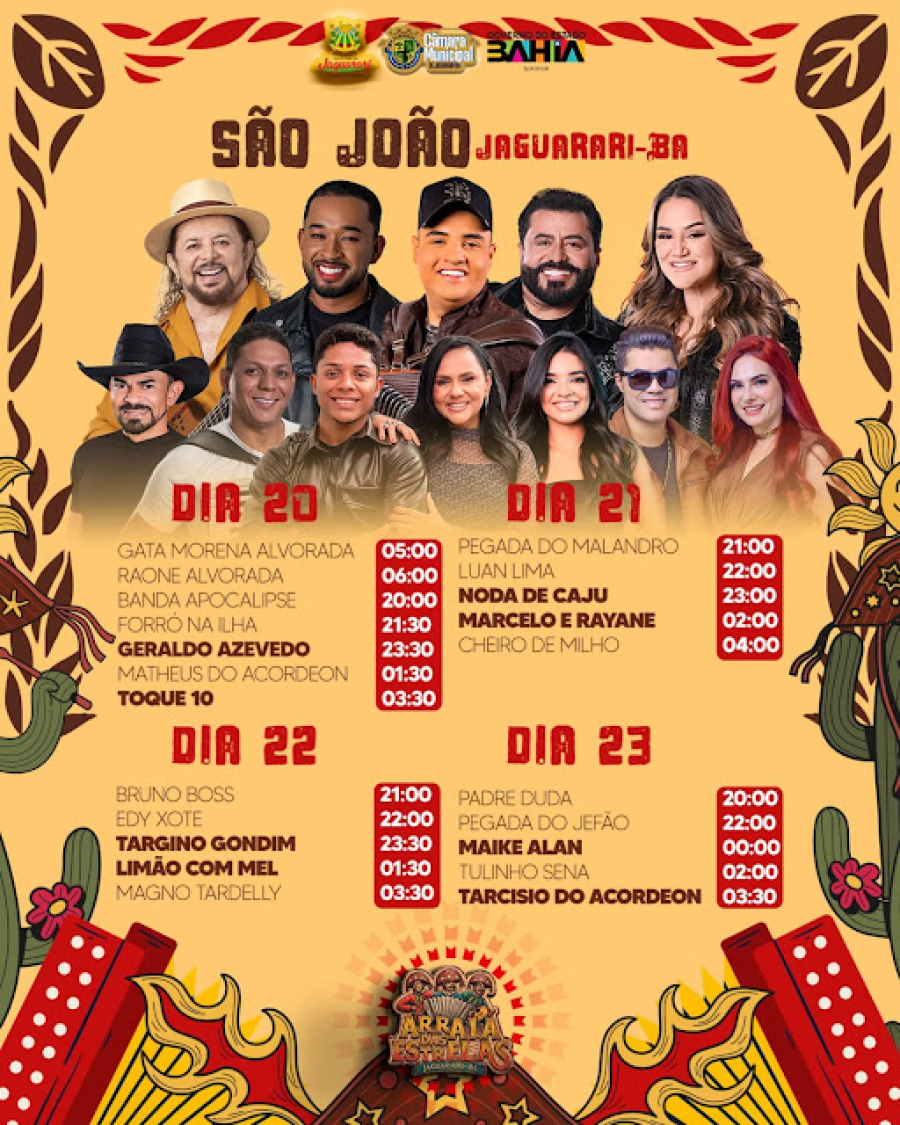  Prefeitura de Jaguarari divulga programação do São João com horários