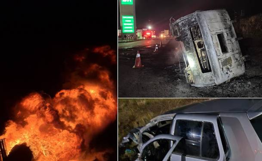 Motorista de carro morre e caminhão pega fogo após colisão na BR 407 em Jaguarari