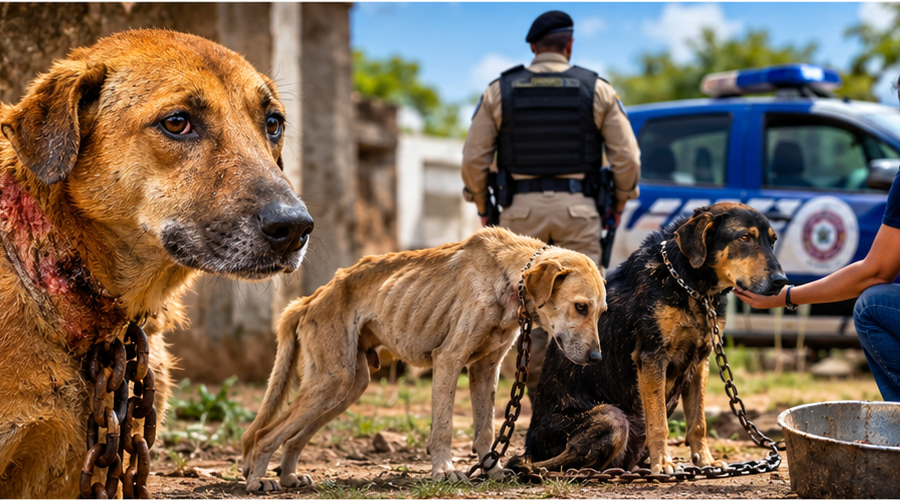 Polícia Militar registra ocorrência de maus-tratos contra três cães em Filadélfia