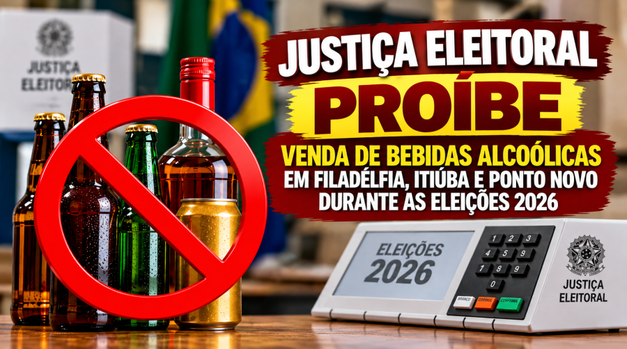 Justiça Eleitoral proíbe venda de bebidas alcoólicas em Filadélfia, Itiúba e Ponto Novo durante as Eleições 2026