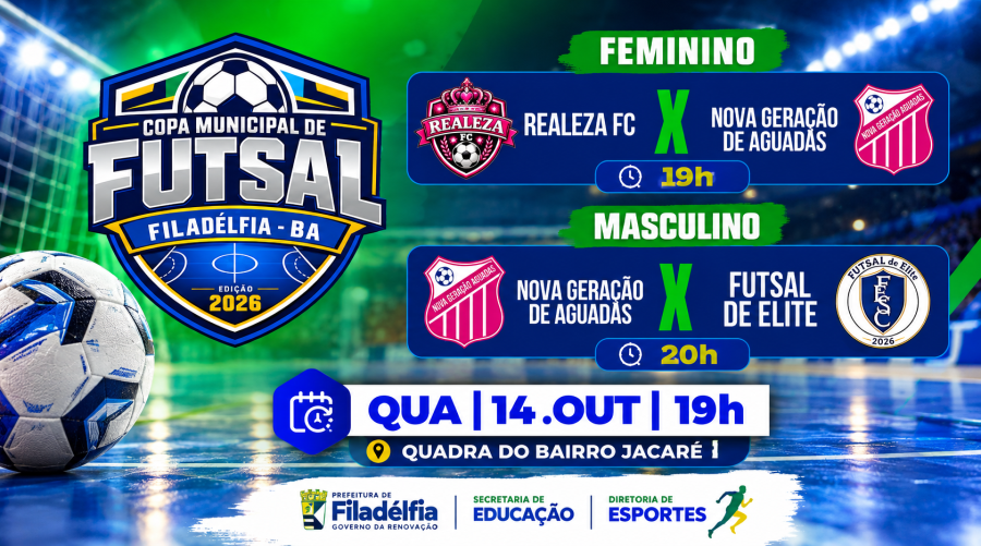 Copa Municipal de Futsal movimenta Filadélfia nesta quarta-feira (14) com jogos nas categorias feminina e masculina